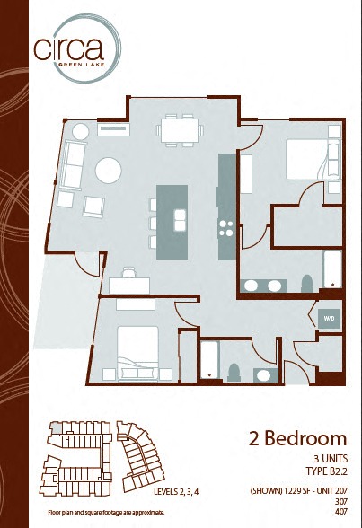 Floor plan layout diagram for 2 Bedroom 2 Bath - B2.2